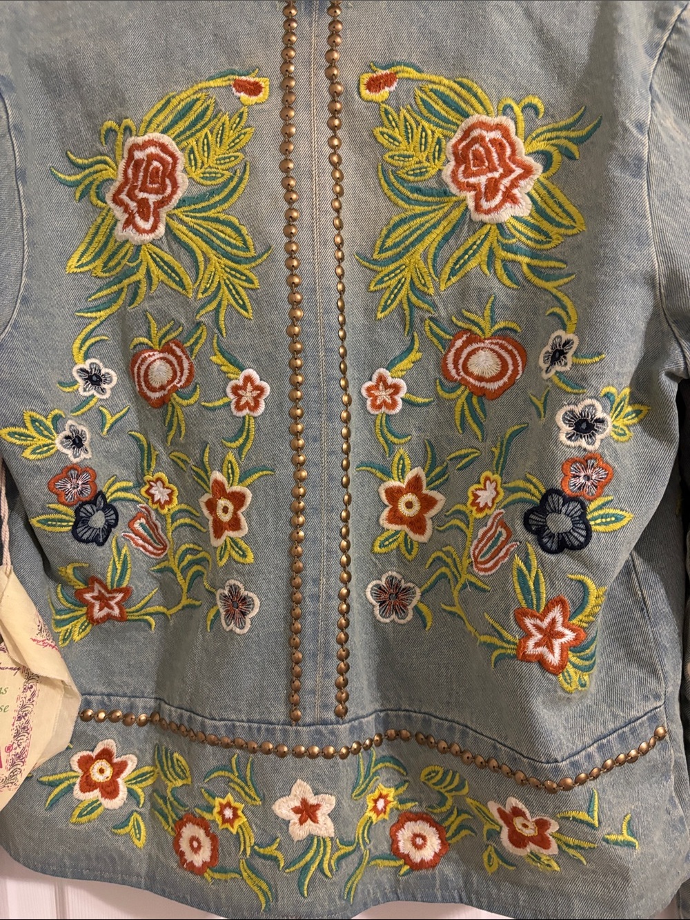 Embroidered Floral Light Blue Jean Jacket by Aratta - Picture 7 of 7